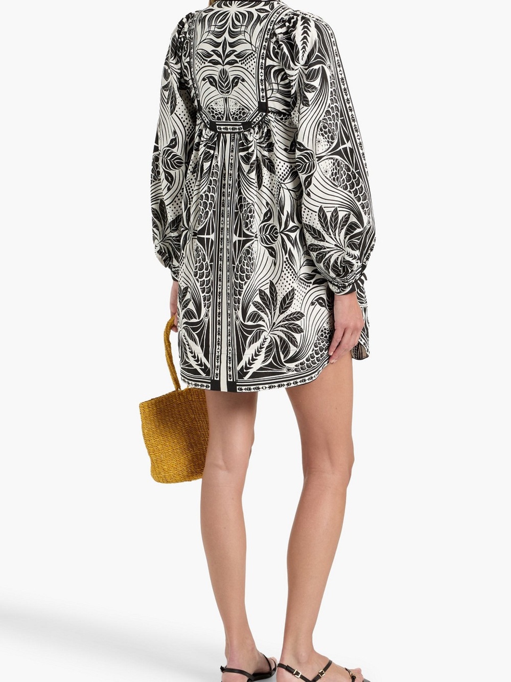 NWOT Farm Rio Black & White Printed Mini Dress with Tie Neck - Picture 2 of 6